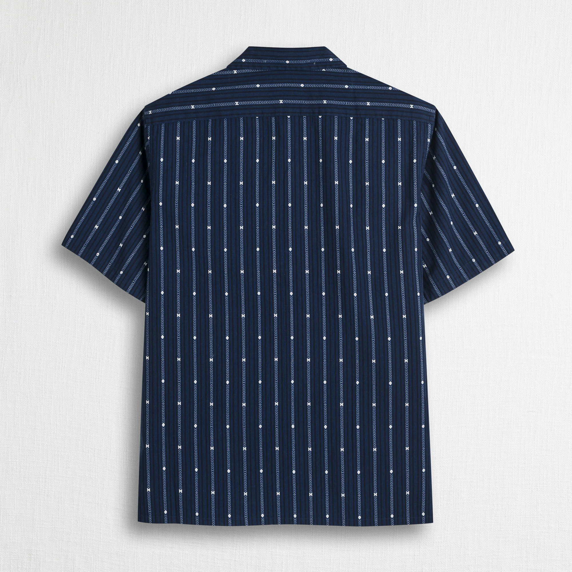 Camicia bowling in cotone jacquard manica corta - Navy Print - Image 2