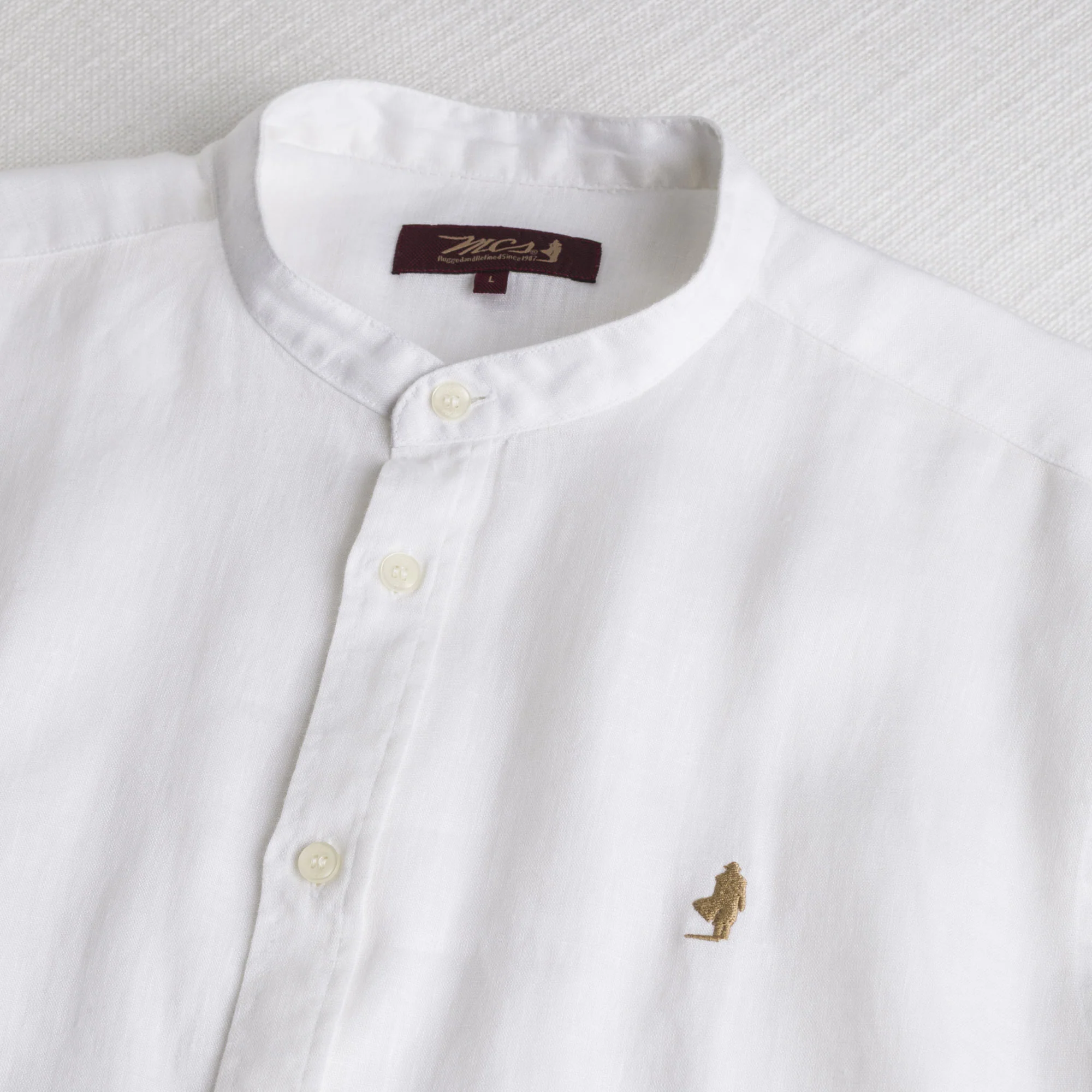 Camicia 100% lino con collo alla coreana - White - Image 3