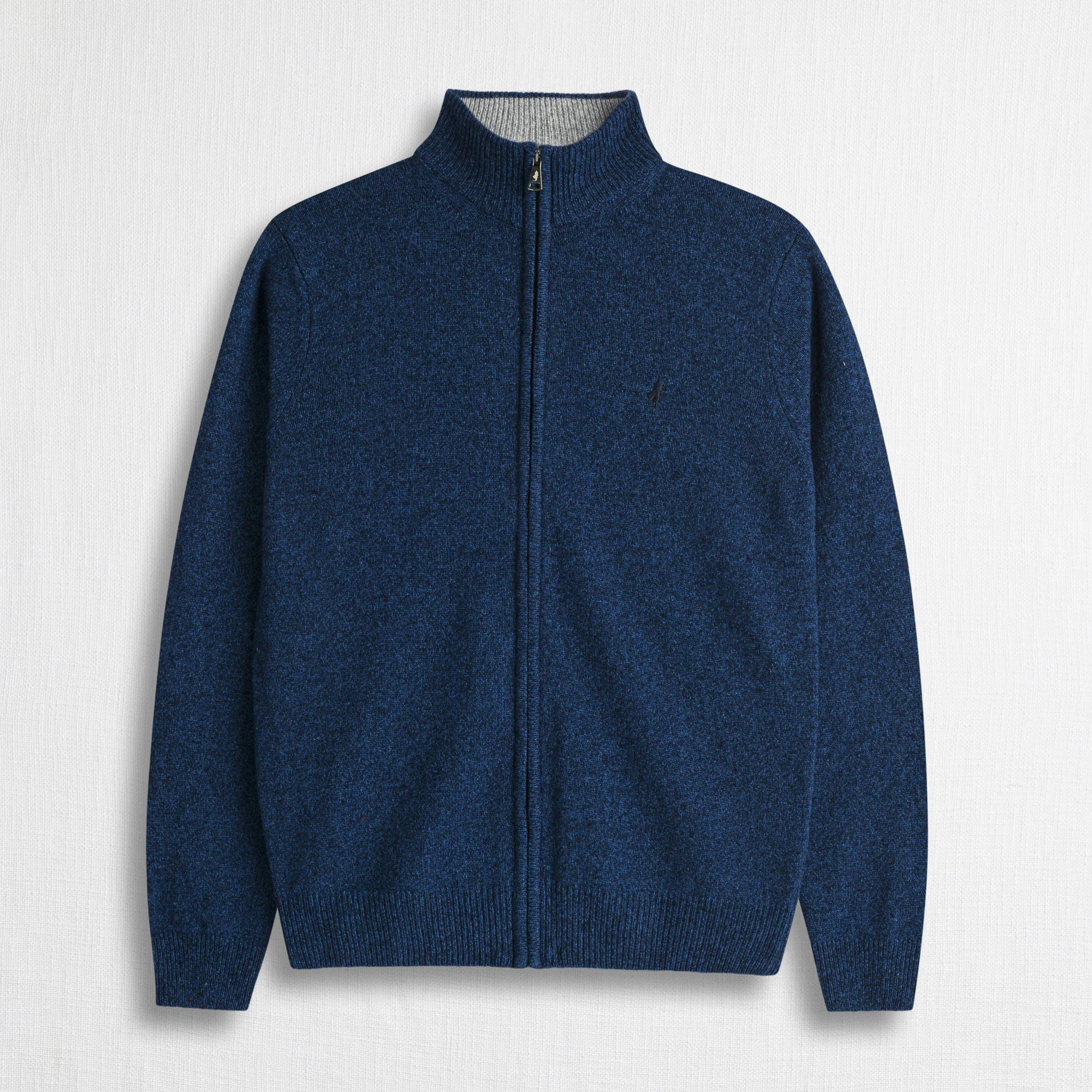 Maglione Full Zip Mouliné in Misto Lana