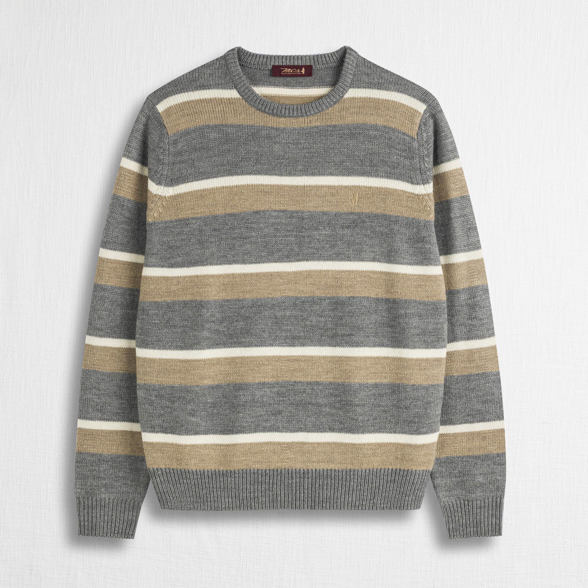 Maglione Girocollo a Righe in Misto Lana
