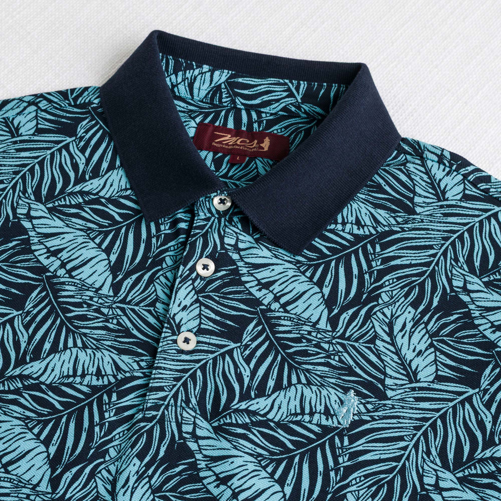 Polo 100% cotone piquet stampata - Blue Floral - Image 3